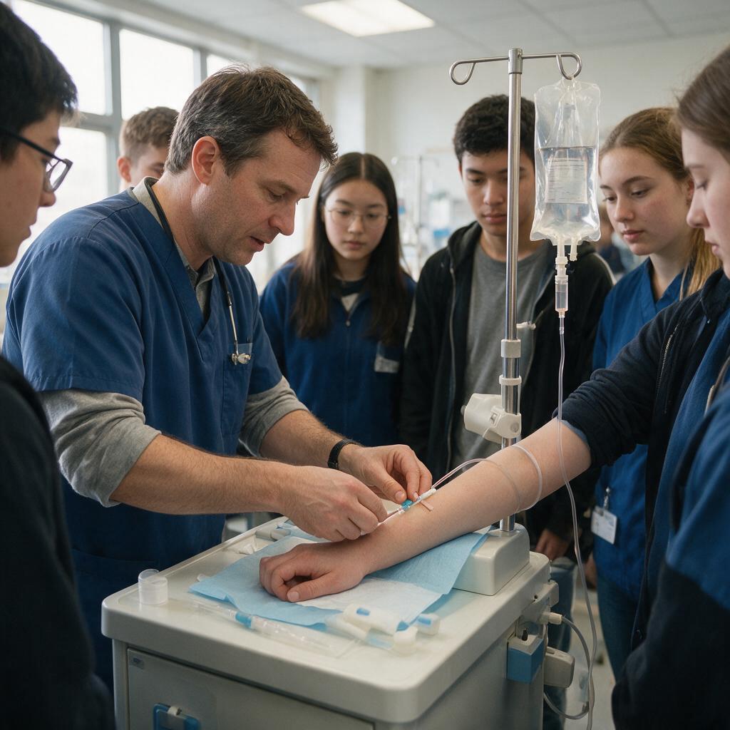 网嘉可视化移动示教系统:护理|AI补图-职业院校实训教学现场:静脉穿刺